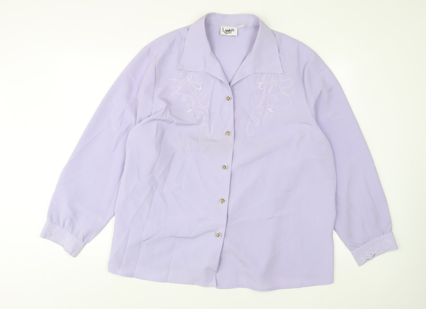 Lyndella Womens Purple Polyester Basic Button-Up Size 22 Collared - Embroidered