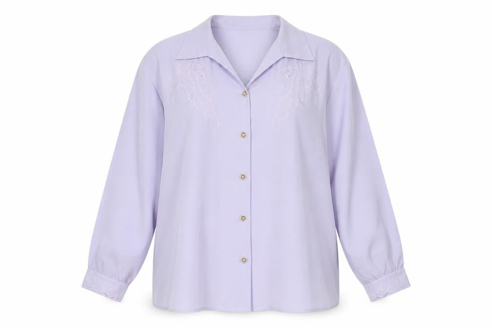 Lyndella Womens Purple Polyester Basic Button-Up Size 22 Collared - Embroidered