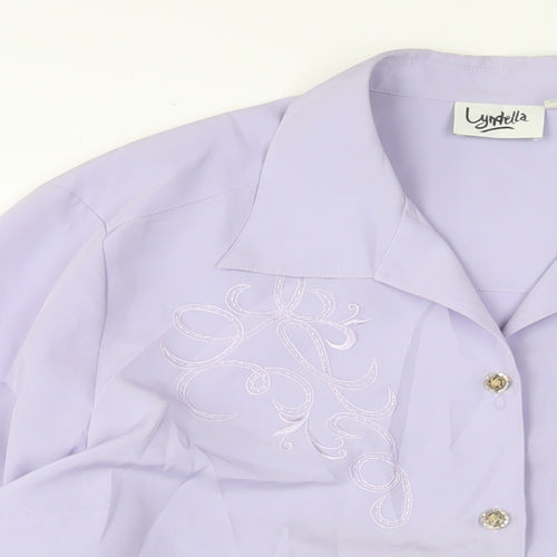 Lyndella Womens Purple Polyester Basic Button-Up Size 22 Collared - Embroidered