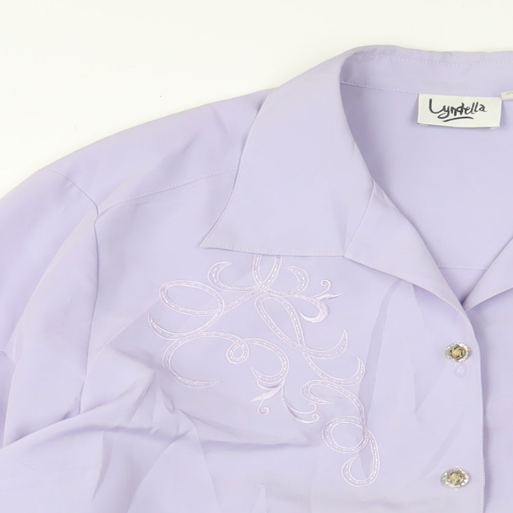 Lyndella Womens Purple Polyester Basic Button-Up Size 22 Collared - Embroidered