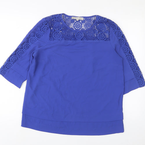 Fenn Wright Manson Womens Blue Polyester Basic T-Shirt Size 14 Crew Neck - Embroidered