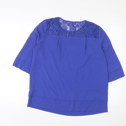 Fenn Wright Manson Womens Blue Polyester Basic T-Shirt Size 14 Crew Neck - Embroidered