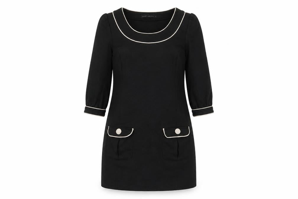 Front view of Next women’s black polyester a-line, size UK 12, scoop neck zip