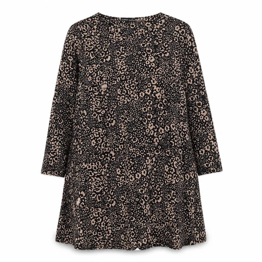 Front view of Capsule women’s brown animal print polyester a-line, size UK 22, scoop neck pullover