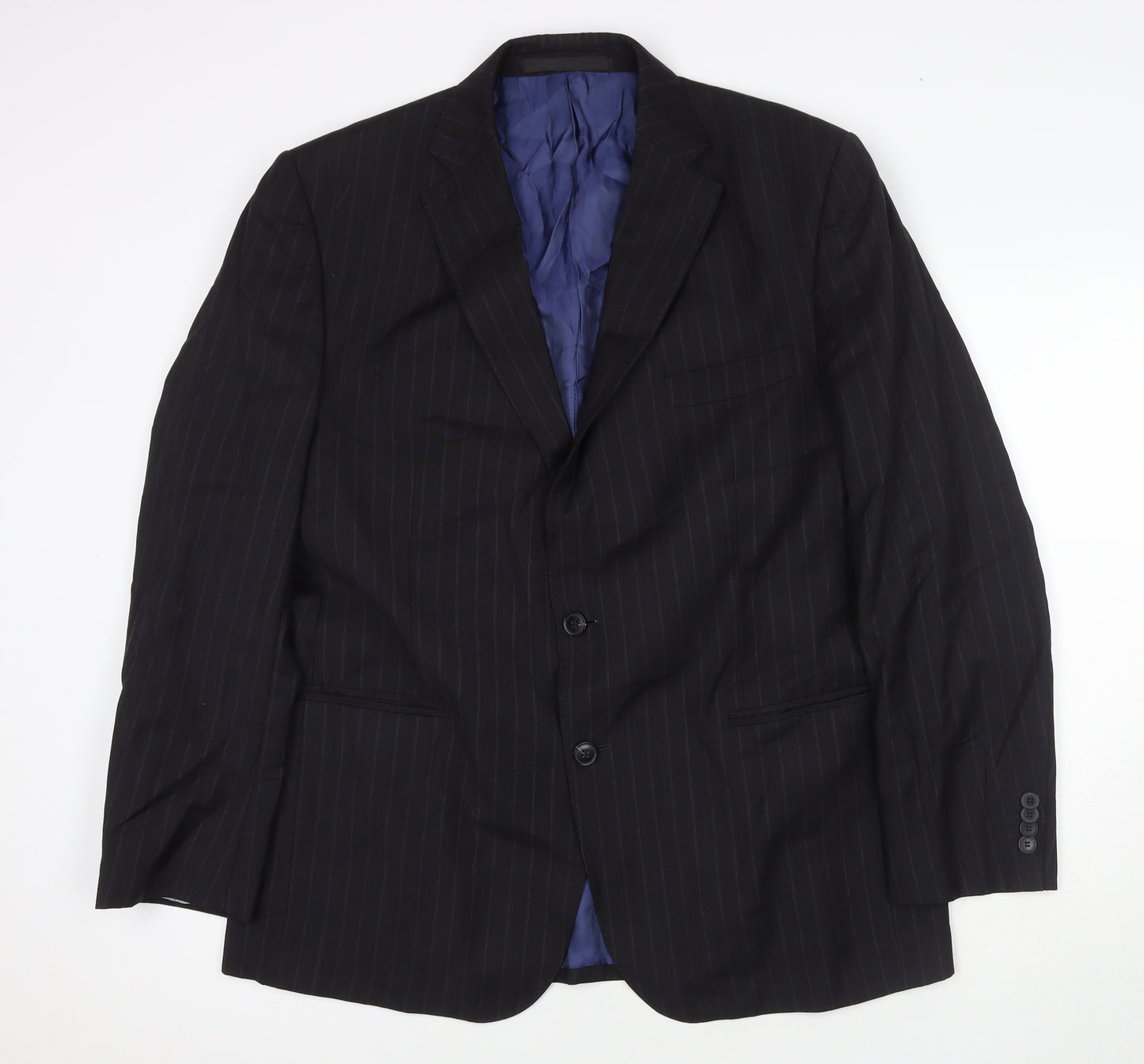 Marks and Spencer Mens Black Striped Wool Jacket Suit Jacket Size 46 Regular