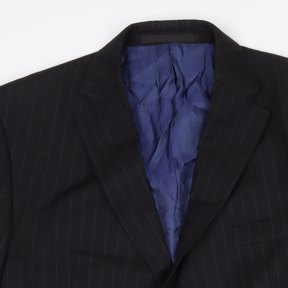 Marks and Spencer Mens Black Striped Wool Jacket Suit Jacket Size 46 Regular