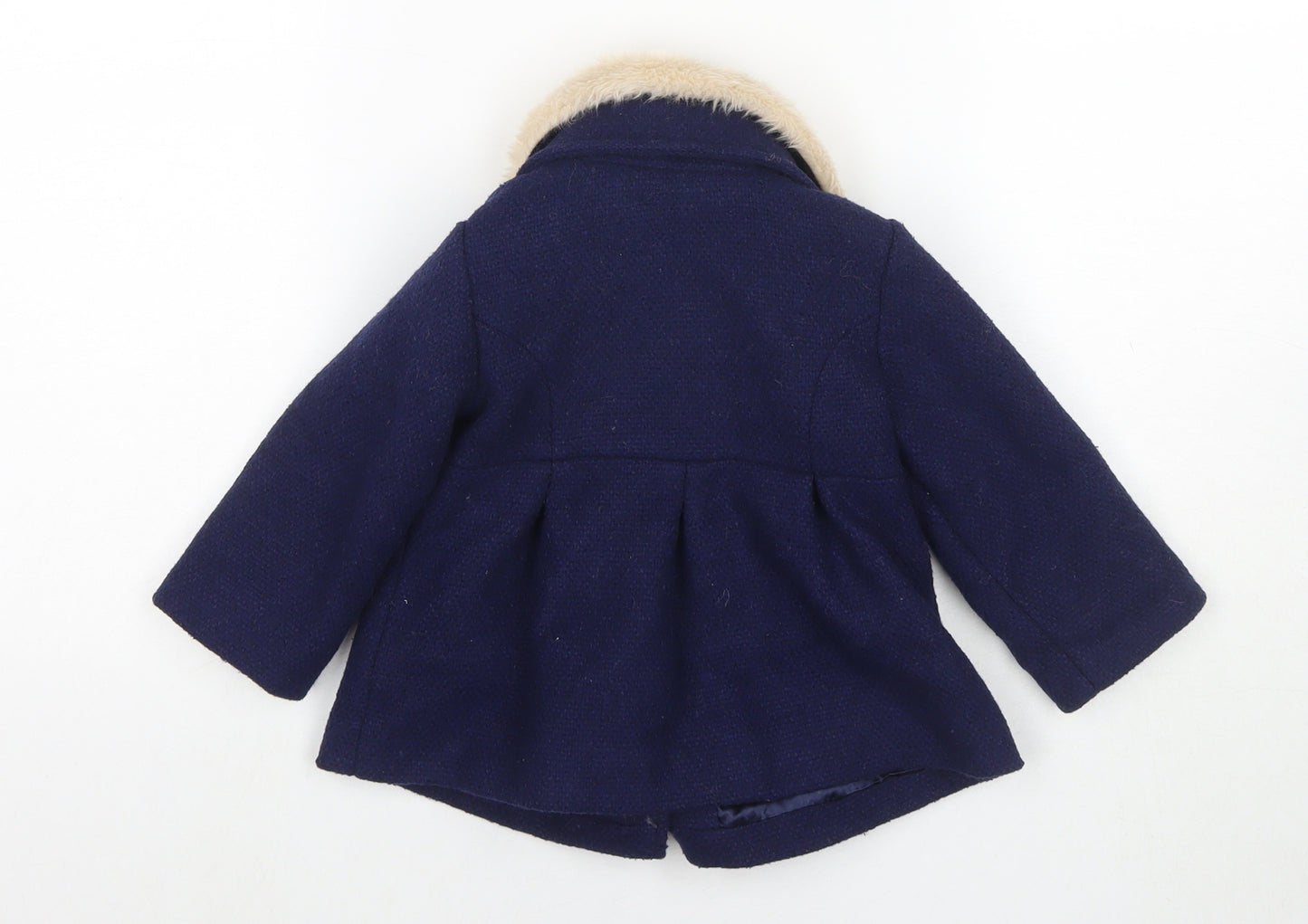 John Lewis Girls Blue Overcoat Coat Size 9-12 Months Button