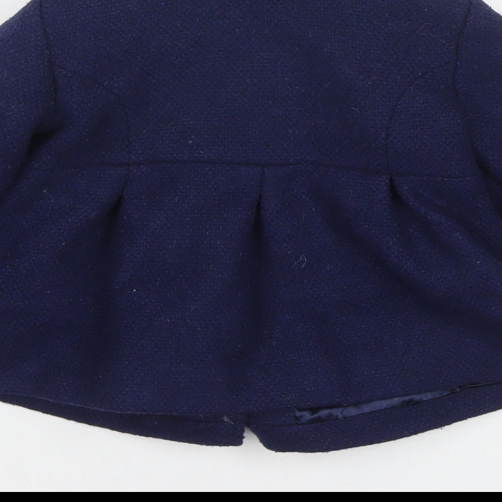 John Lewis Girls Blue Overcoat Coat Size 9-12 Months Button