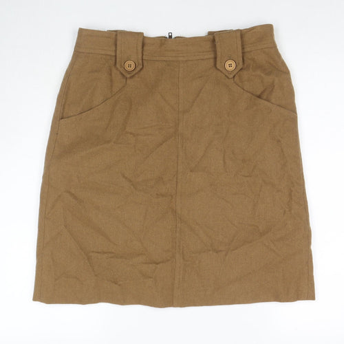 Great Plains London Womens Brown Wool A-Line Skirt Size 14 Zip