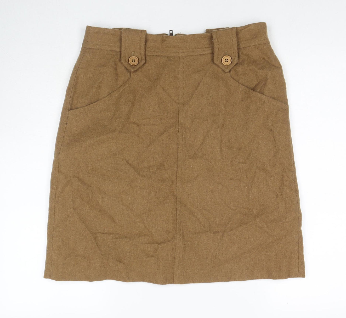 Great Plains London Womens Brown Wool A-Line Skirt Size 14 Zip