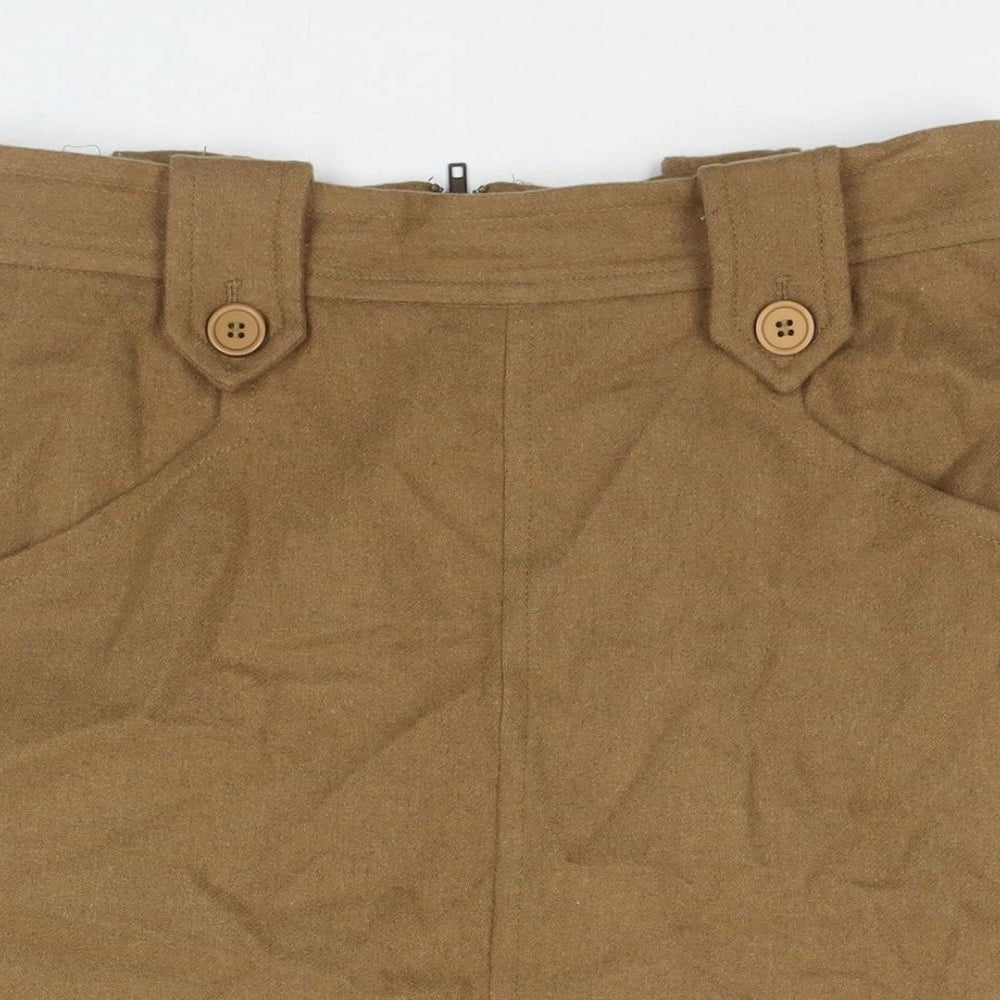 Great Plains London Womens Brown Wool A-Line Skirt Size 14 Zip