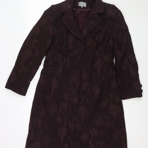 Per Una Womens Purple Floral Overcoat Coat Size 16 Button