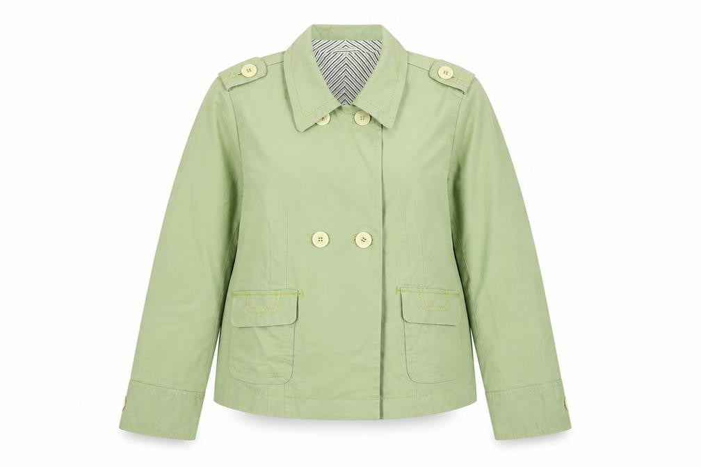 Front view of Next women’s blue overcoat coat, size UK 12, button