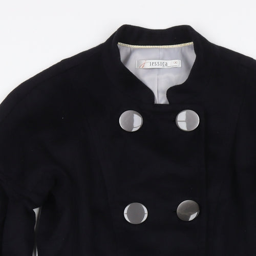 Jessica Womens Black Pea Coat Coat Size L Button