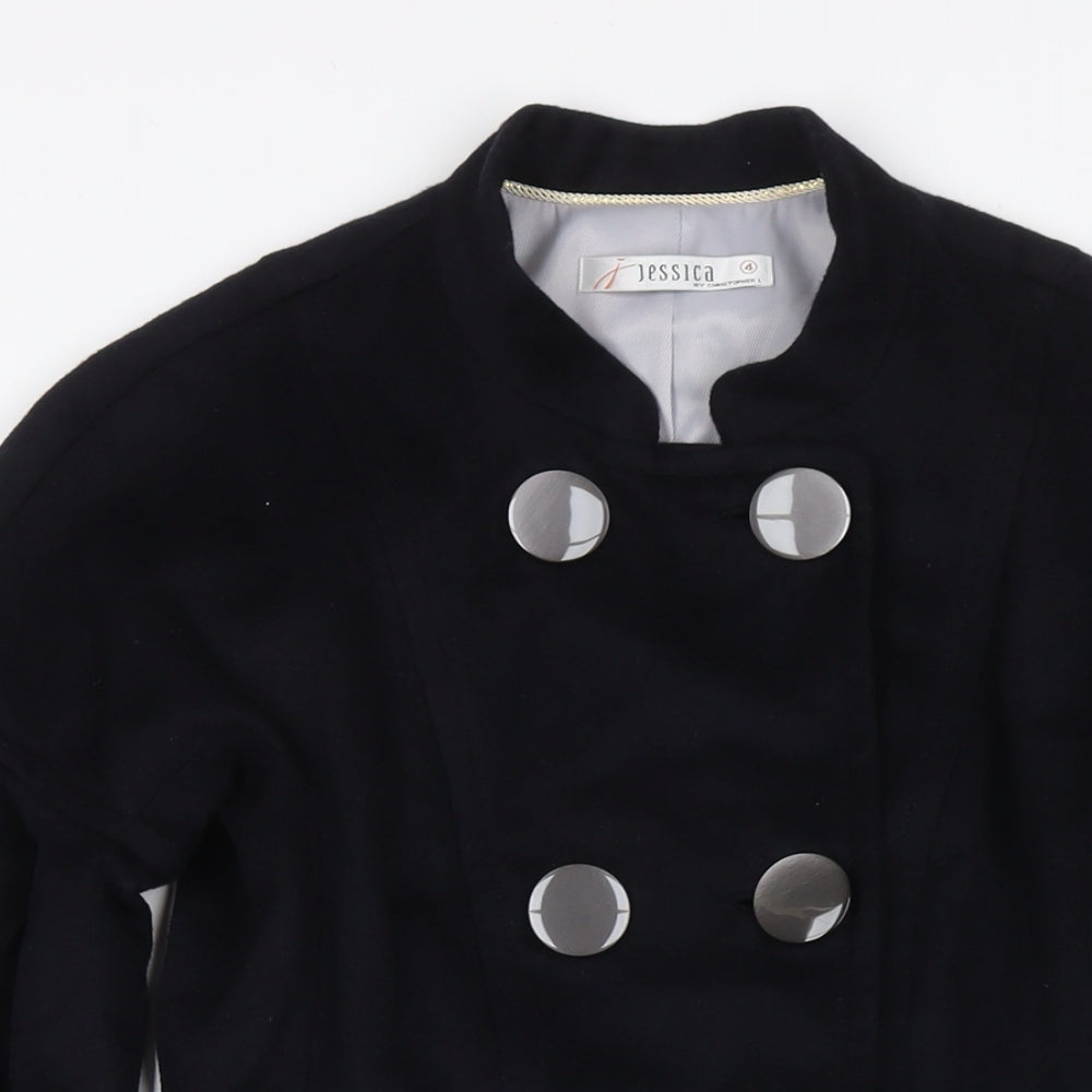 Jessica Womens Black Pea Coat Coat Size L Button