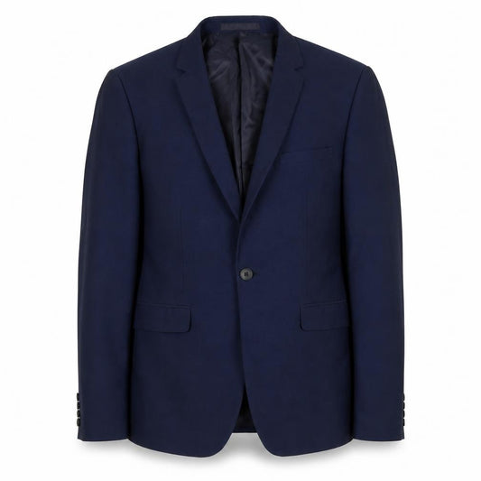 Front view of Burton men’s blue polyester jacket suit jacket, size 40, regular