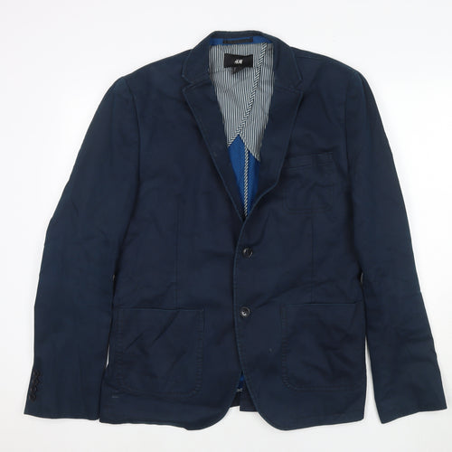 H&M Mens Blue Cotton Jacket Suit Jacket Size 44 Regular