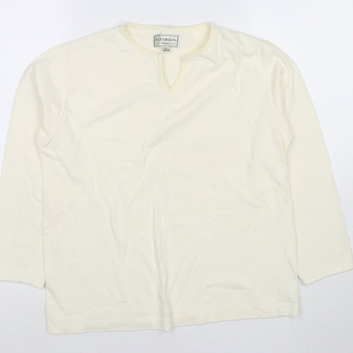 Equorian Womens Ivory Cotton Basic T-Shirt Size 14 V-Neck - Size 14-16