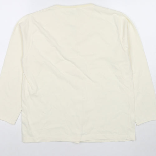 Equorian Womens Ivory Cotton Basic T-Shirt Size 14 V-Neck - Size 14-16