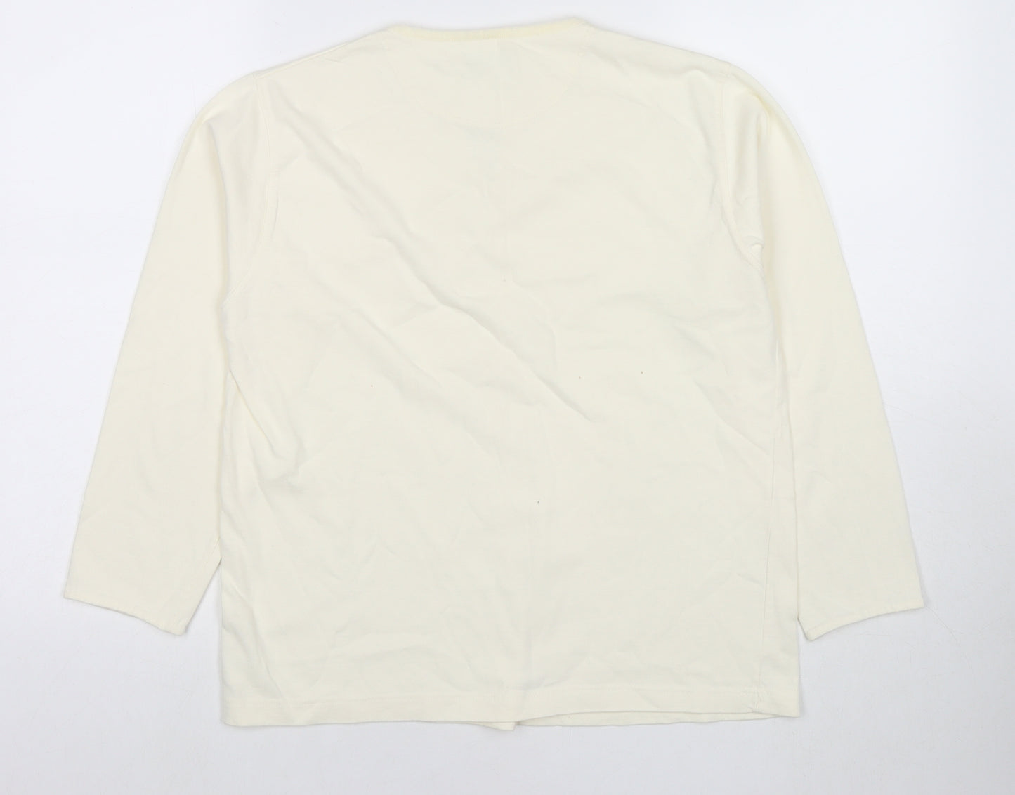 Equorian Womens Ivory Cotton Basic T-Shirt Size 14 V-Neck - Size 14-16