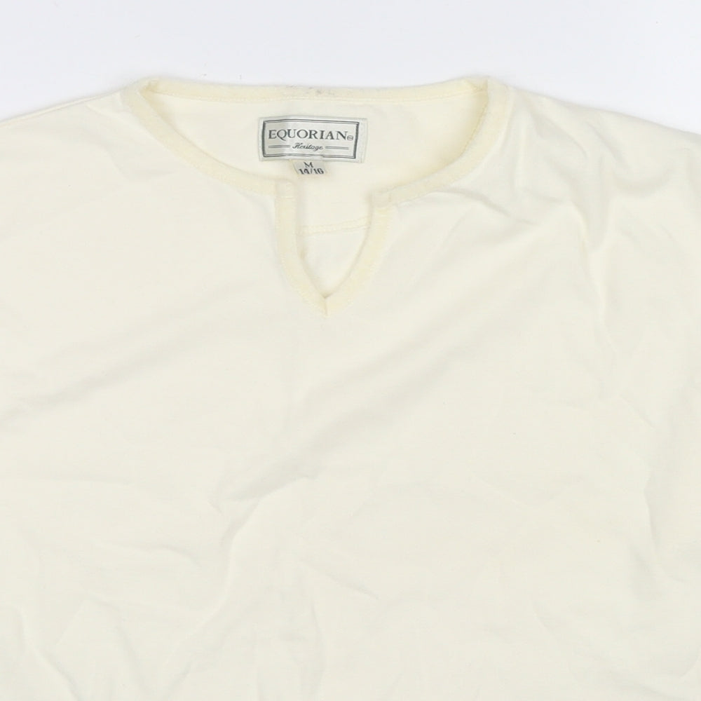 Equorian Womens Ivory Cotton Basic T-Shirt Size 14 V-Neck - Size 14-16