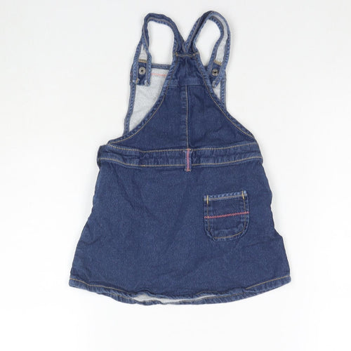 Nutmeg Girls Blue Cotton Pinafore/Dungaree Dress Size 2-3 Years Square Neck Snap