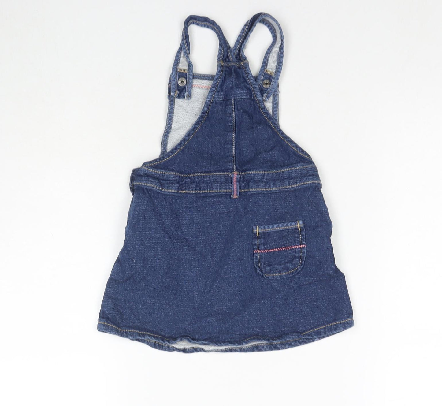 Nutmeg Girls Blue Cotton Pinafore/Dungaree Dress Size 2-3 Years Square Neck Snap