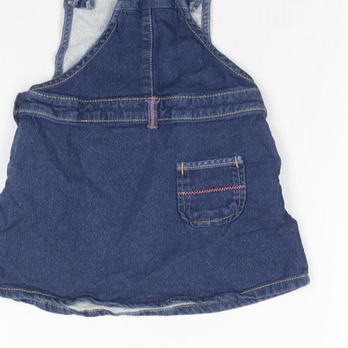 Nutmeg Girls Blue Cotton Pinafore/Dungaree Dress Size 2-3 Years Square Neck Snap