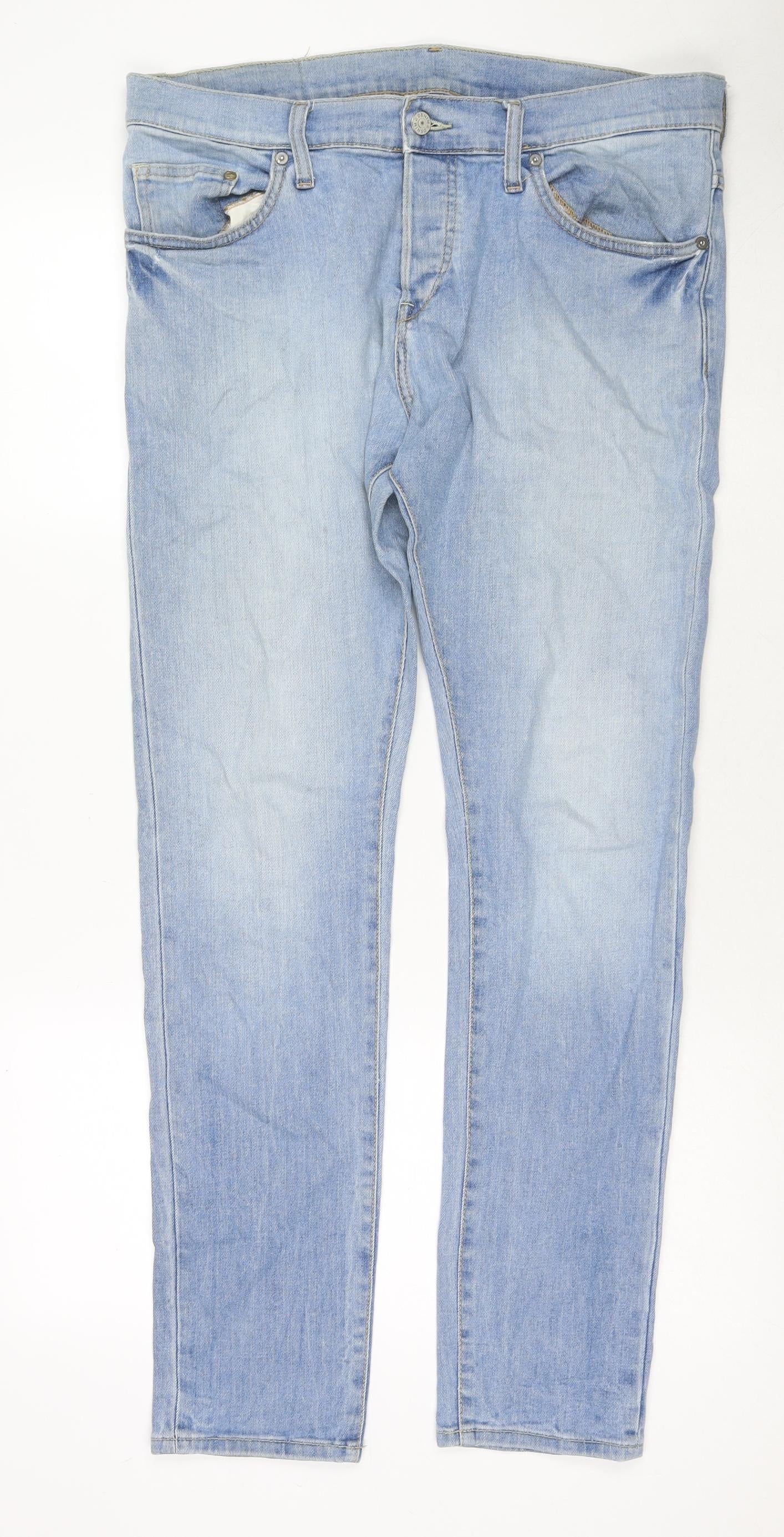 H&M Mens Blue Cotton Straight Jeans Size 33 in L32 in Regular Zip