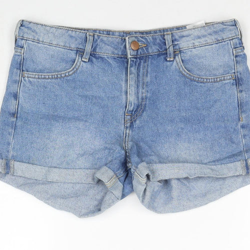 H&M Womens Blue Cotton Hot Pants Shorts Size 10 L3 in Regular Zip