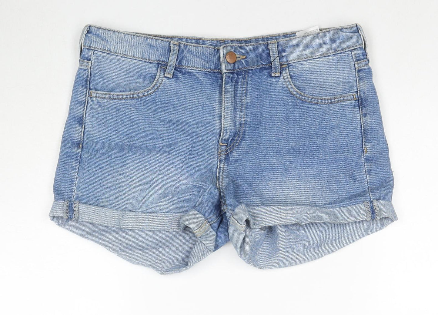 H&M Womens Blue Cotton Hot Pants Shorts Size 10 L3 in Regular Zip