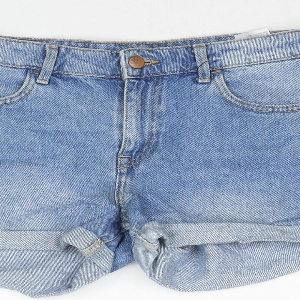 H&M Womens Blue Cotton Hot Pants Shorts Size 10 L3 in Regular Zip