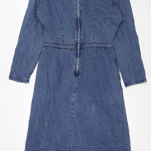 Warehouse Womens Blue Cotton Maxi Size 14 Round Neck Zip