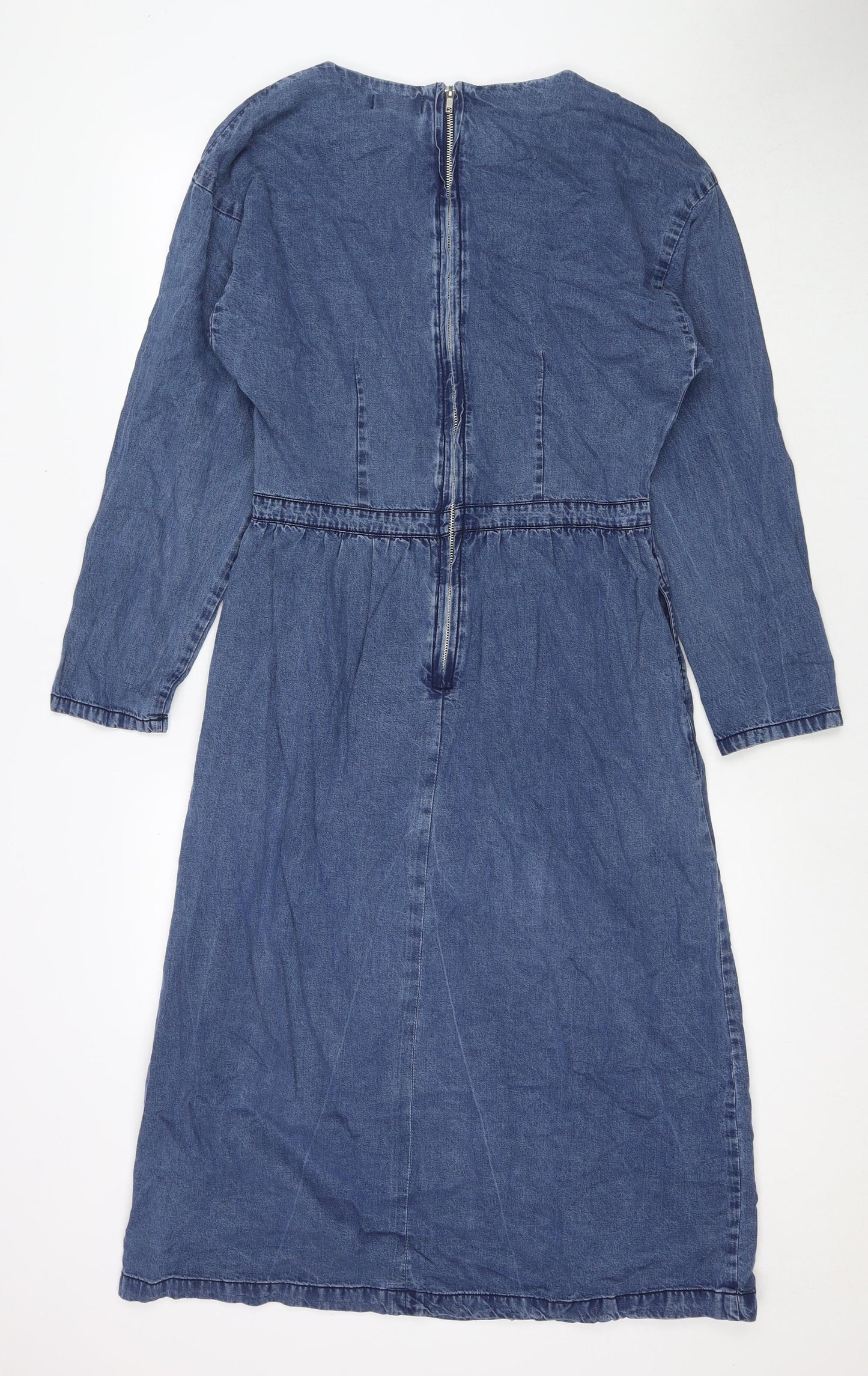 Warehouse Womens Blue Cotton Maxi Size 14 Round Neck Zip