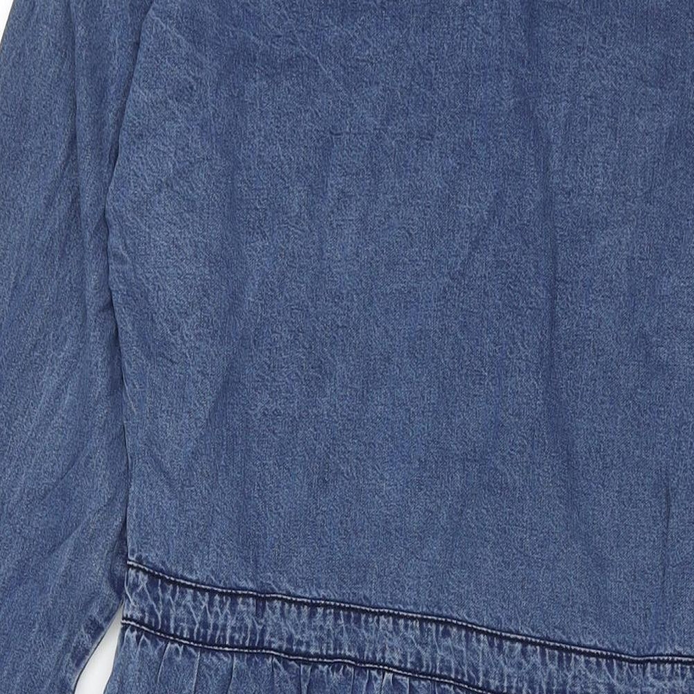 Warehouse Womens Blue Cotton Maxi Size 14 Round Neck Zip