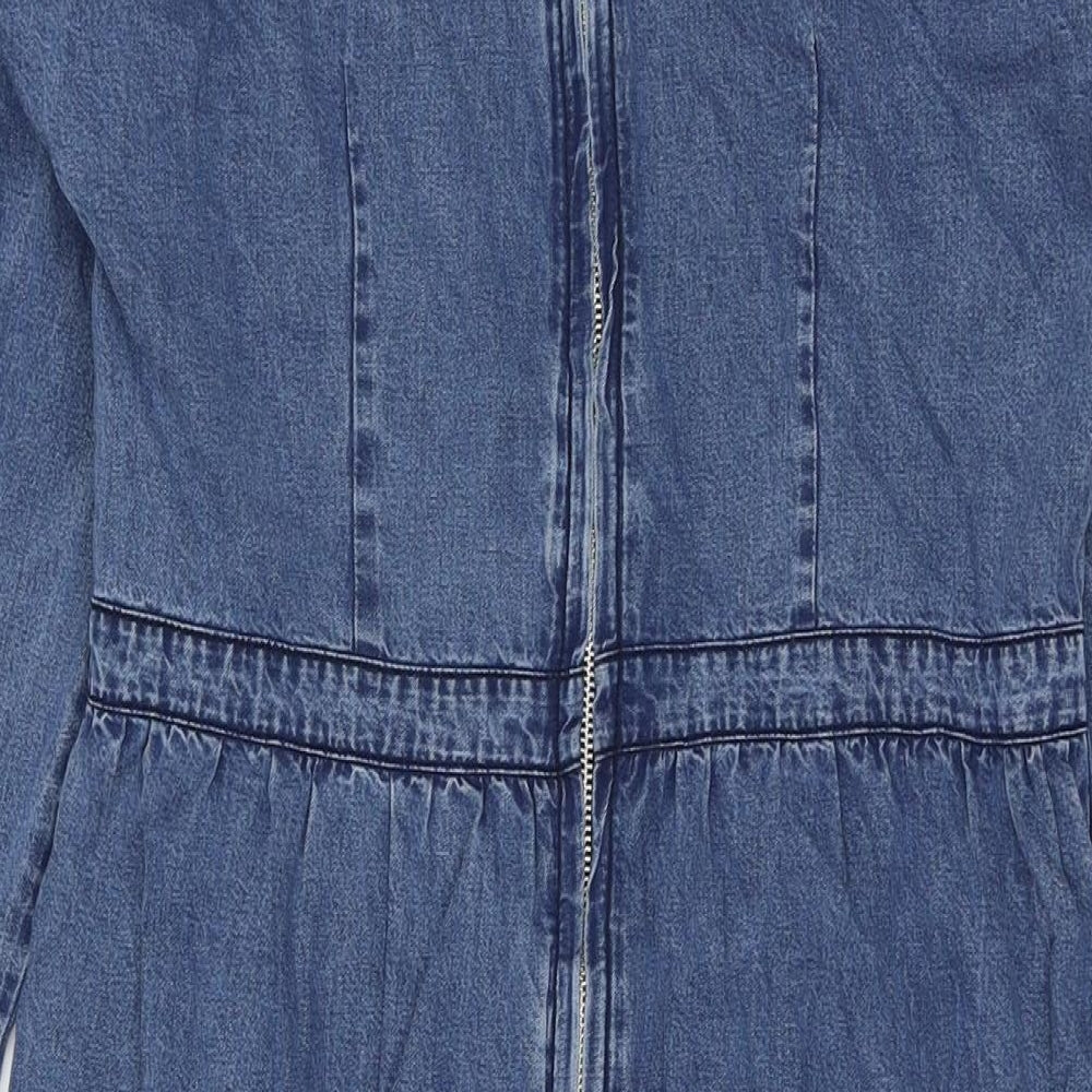 Warehouse Womens Blue Cotton Maxi Size 14 Round Neck Zip