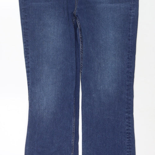 Marks and Spencer Womens Blue Cotton Bootcut Jeans Size 16 L32 in Regular Zip