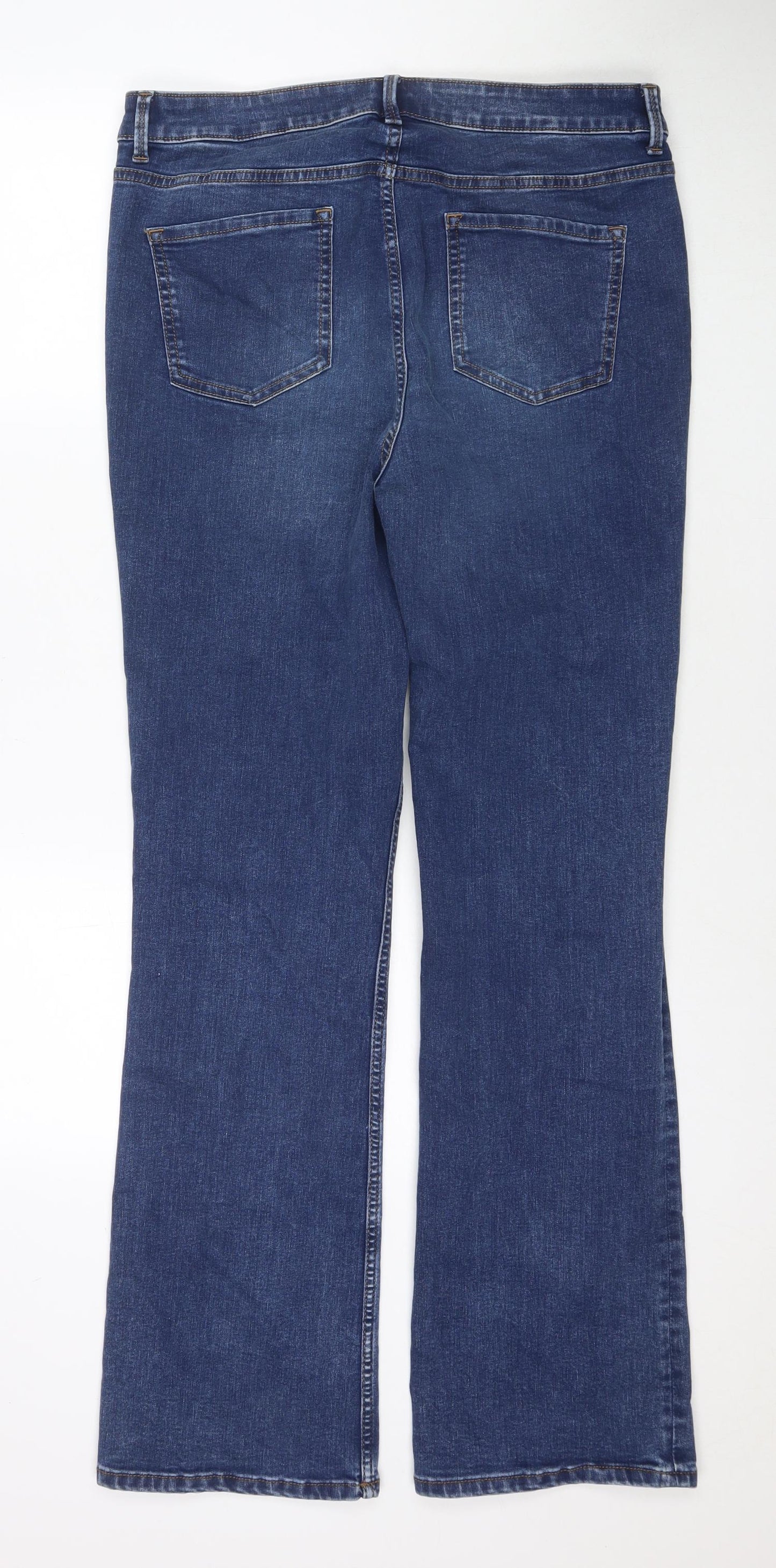 Marks and Spencer Womens Blue Cotton Bootcut Jeans Size 16 L32 in Regular Zip