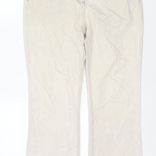 Per Una Womens Beige Cotton Bootcut Jeans Size 16 L27 in Regular Zip