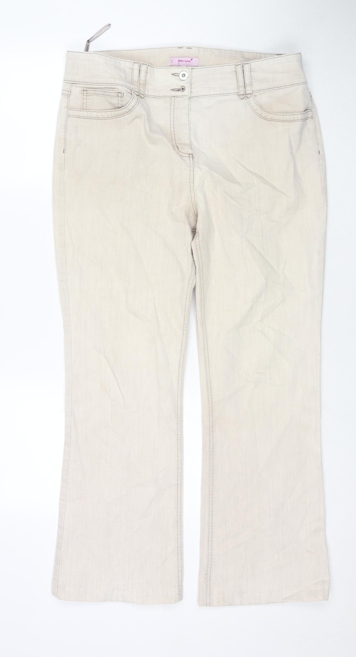 Per Una Womens Beige Cotton Bootcut Jeans Size 16 L27 in Regular Zip