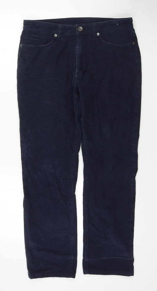 John Lewis Mens Blue Cotton Trousers Size 32 in L28 in Regular Zip