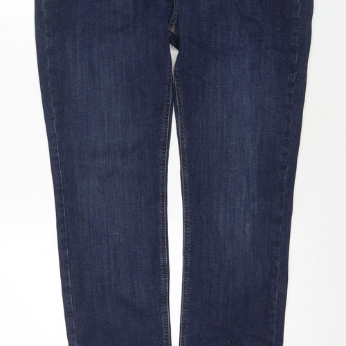 Per Una Womens Blue Cotton Straight Jeans Size 16 L31 in Regular Zip