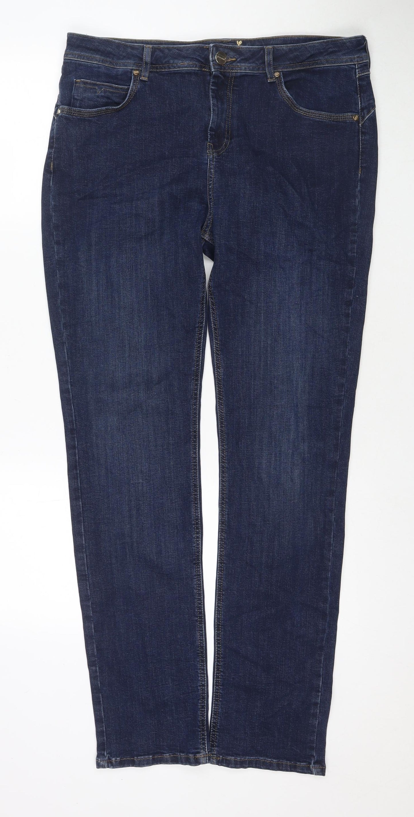 Per Una Womens Blue Cotton Straight Jeans Size 16 L31 in Regular Zip