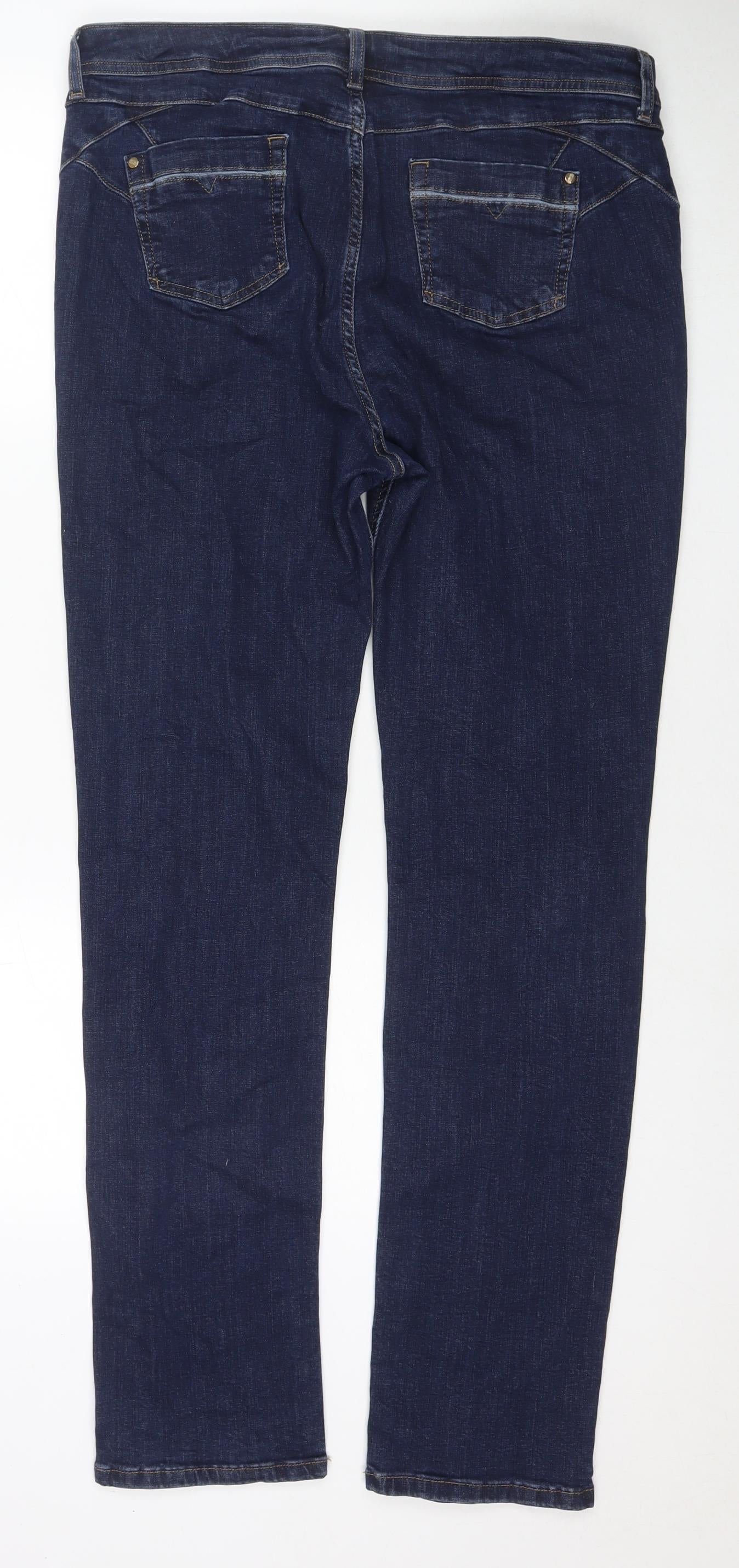 Per Una Womens Blue Cotton Straight Jeans Size 16 L31 in Regular Zip