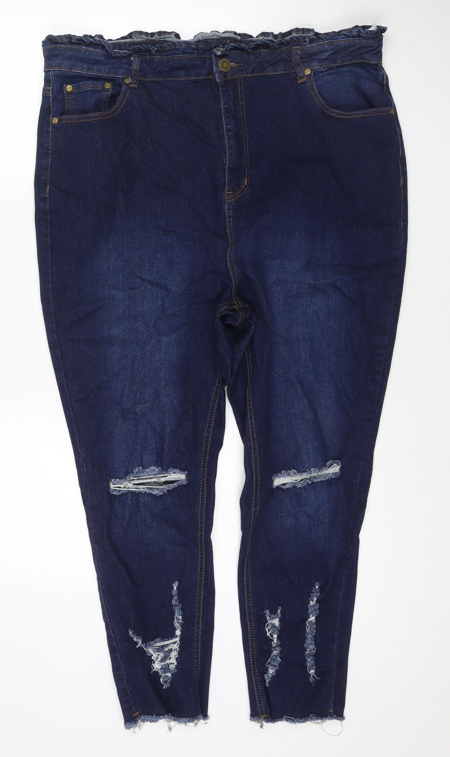 Boohoo Womens Blue Cotton Straight Jeans Size 22 L26 in Regular Zip