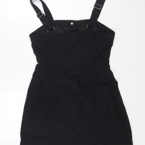 H&M Womens Black Cotton Tank Dress Size 8 Round Neck Button