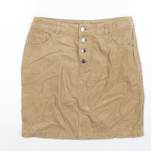 TU Womens Beige Cotton A-Line Skirt Size 10 Zip