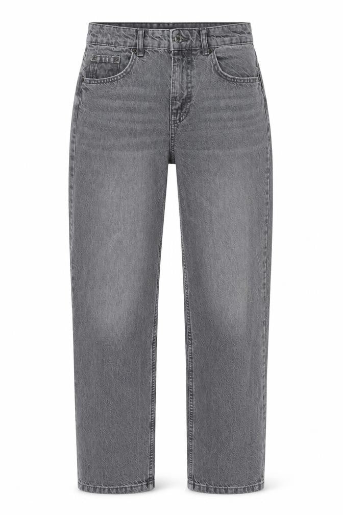 Front view of Pull&Bear women’s grey cotton mom jeans, size UK 8, 32-inch leg regular zip