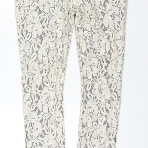 7 For All Mankind Womens Ivory Floral Cotton Pedal Pusher Trousers Size 29 in L30 in Regular Zip