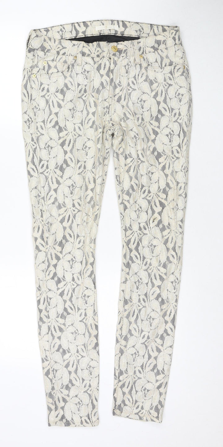 7 For All Mankind Womens Ivory Floral Cotton Pedal Pusher Trousers Size 29 in L30 in Regular Zip